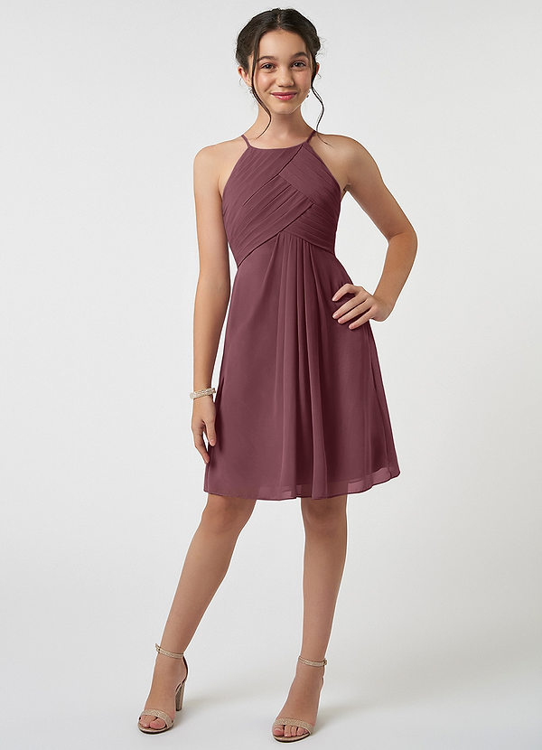 Azazie Ginny Junior A-Linie Plissee Chiffon Kleid Sangria image1
