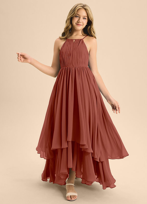 Azazie Elliora Junior Auburn A-Line Pleated Chiffon Dress image1