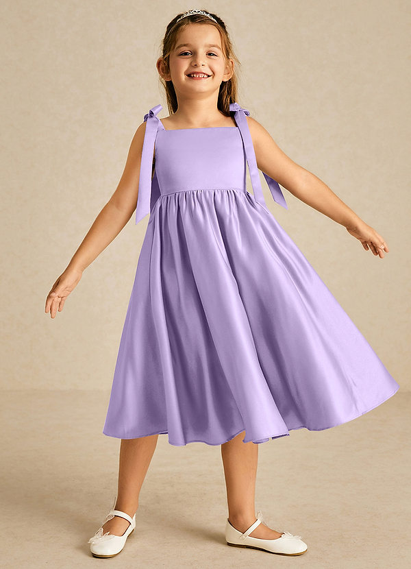 Azazie Chelsie Flower Girl Dresses Lilac A-Line Bow Matte Satin Dress image1