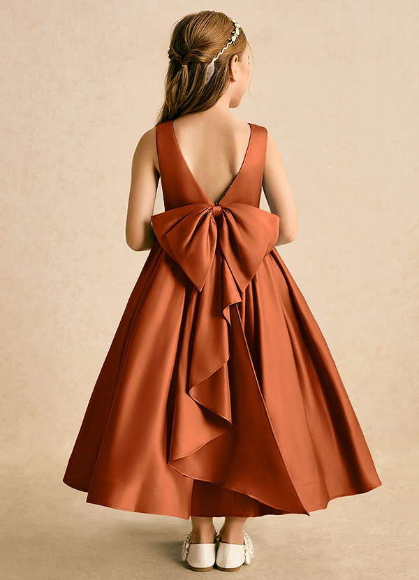 Azazie Cailee Flower Girl Dresses Burnt Orange Ball-Gown Pleated Matte Satin Dress image1
