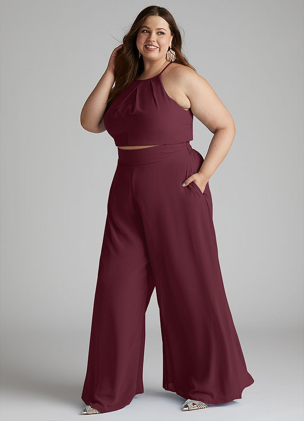 Azazie Kenzi Bridesmaid Dresses Cabernet Pleated Chiffon Jumpsuit image1