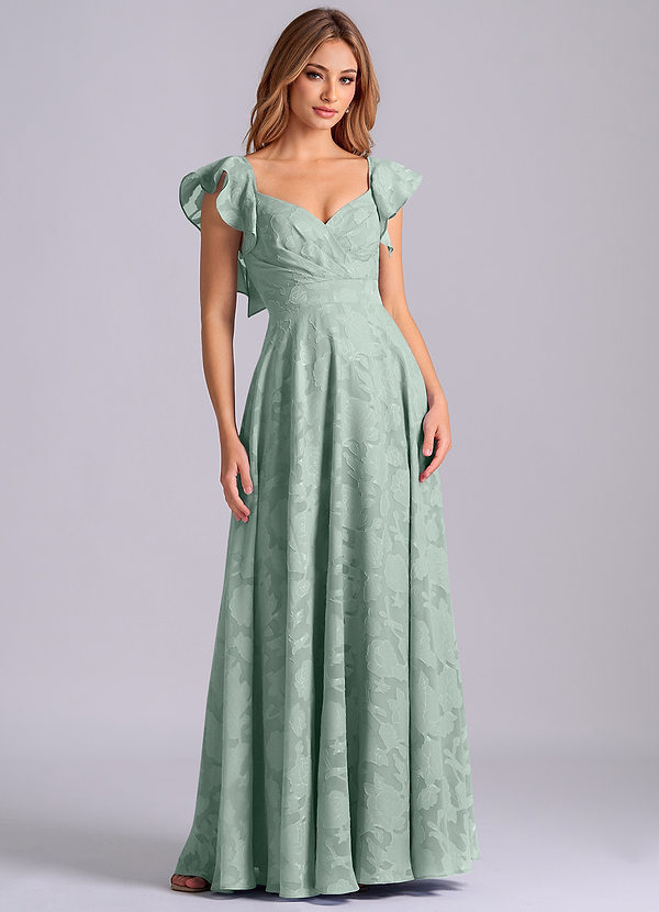 Azazie Leilani Brautjungfernkleider A-Linie Herzausschnitt Blumen-Burnout Kleid Agave image1