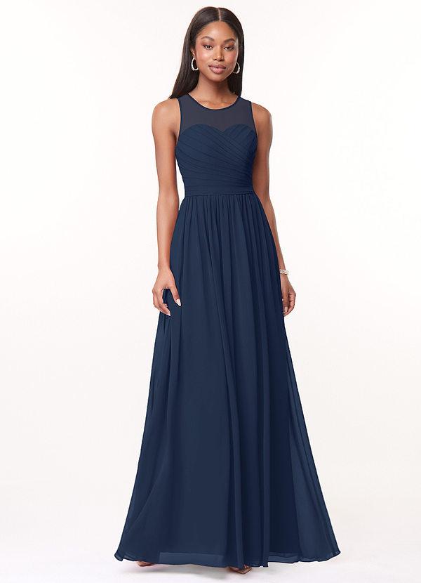 Azazie Nina Bridesmaid Dresses Dark Navy A-Line Pleated Chiffon Dress image1