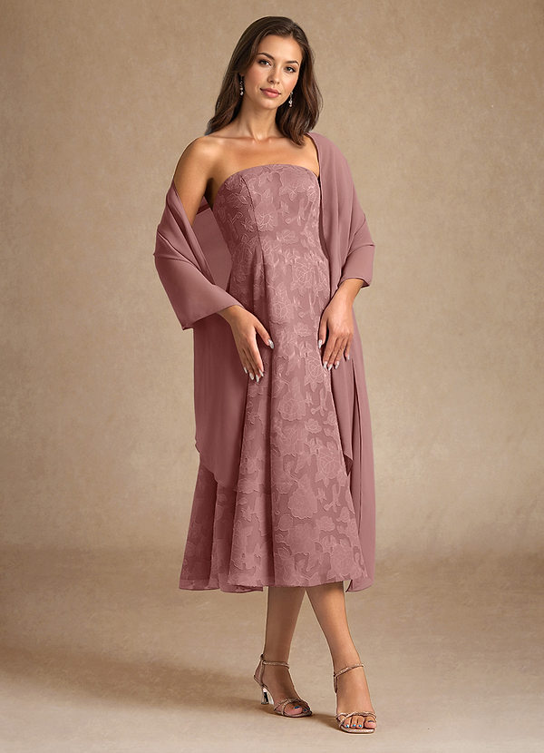 Azazie Lorain Mother of the Brides Dresses Dusty Rose A-Line Pleated Floral Burnout Dress image1