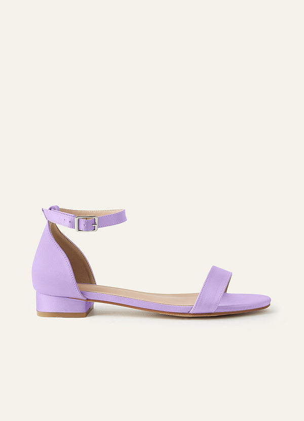 front Matching Color Matte Satin Single Strap Ankle Buckle Block Flat Sandals