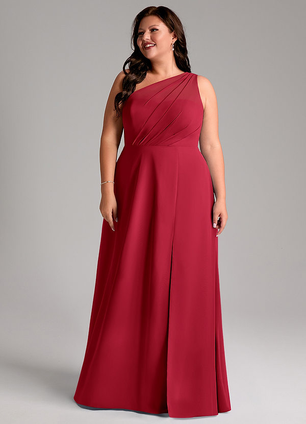 Azazie Phaedra Bridesmaid Dresses Scarlet A-Line One Shoulder Chiffon Dress image1