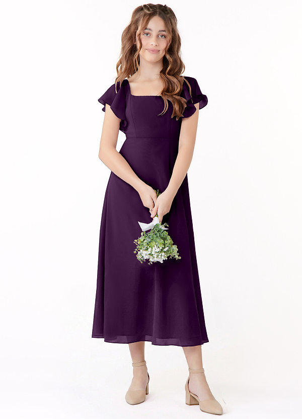 Azazie Bondi Junior Vestido de Ciruela de Gasa de Corte en A con Volante image1