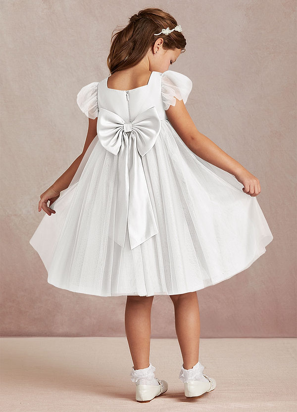 Azazie Kalio Flower Girl Dresses White A-Line with Sleeves Tulle Dress image1