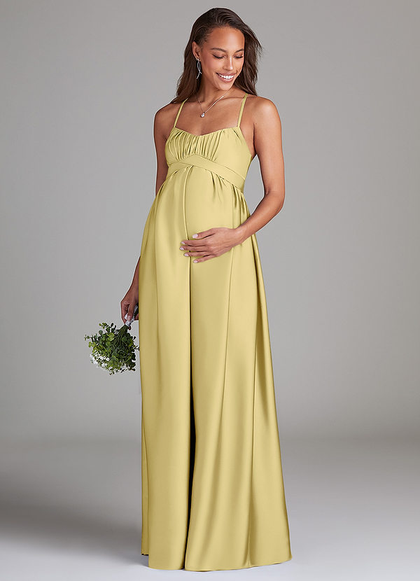 Azazie Llana Maternity Bridesmaid Dresses A-Line Stretch Satin Floor-Length Dress with Pockets image1