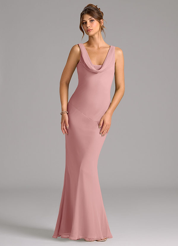 Azazie Rylina Bridesmaid Dresses Dusty Rose Mermaid Pleated Chiffon Dress image1