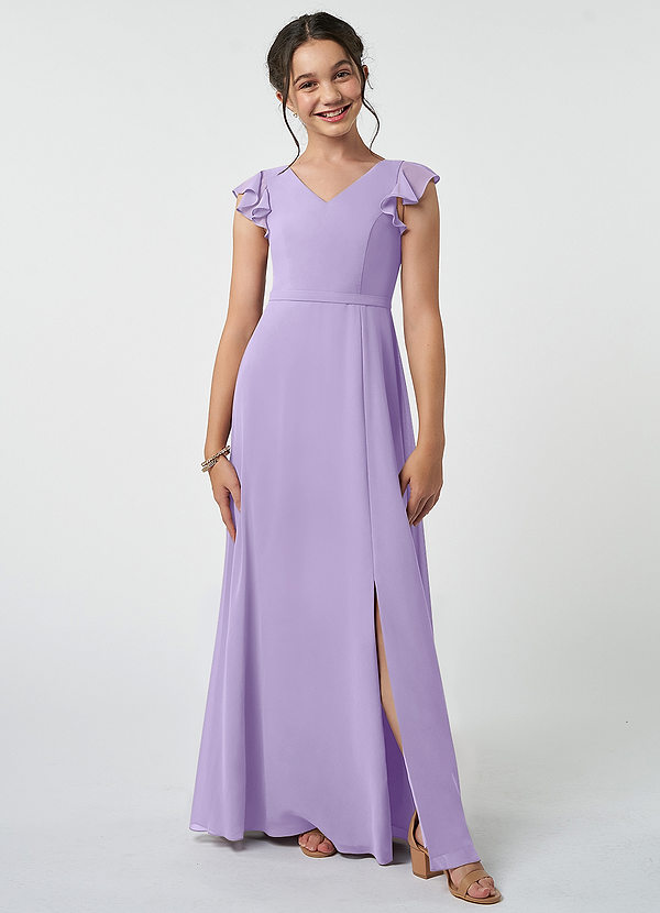 Azazie Claudine Junior Robe Trapèze en Mousseline de soie Plissée Lilas image1