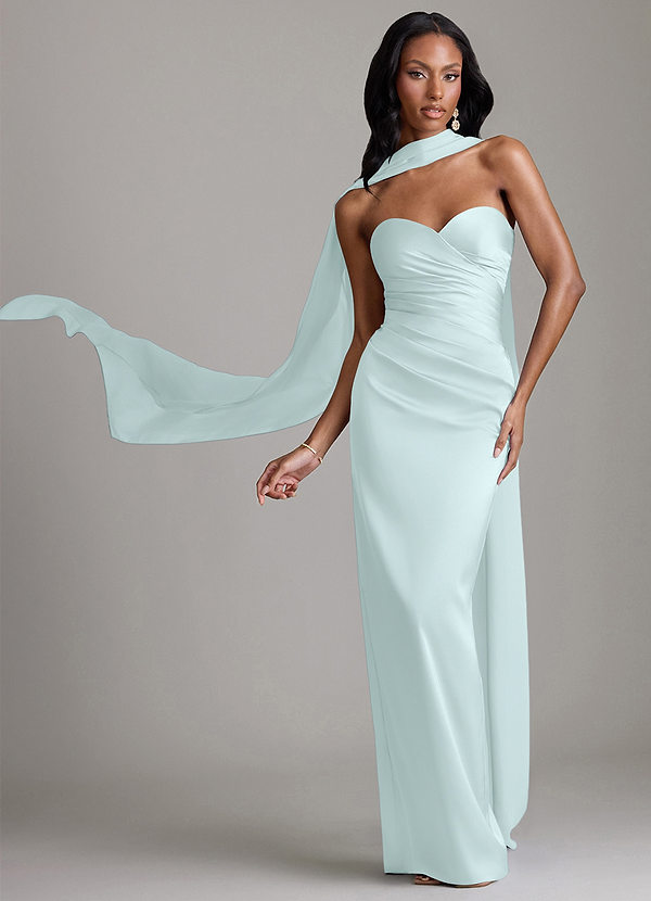 Azazie Sonora Vestidos Dama de Honor Vestido de Vidrio Marino de Satén Elástico de Corte Recto con Sin tirantes image1