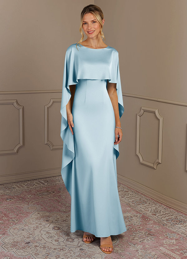 Azazie Eli Mother of the Brides Dresses Sky Blue Sheath Boatneck Stretch Satin Dress image1