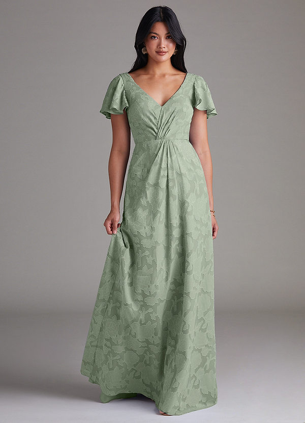 Azazie Soren Bridesmaid Dresses Agave A-Line Pleated Floral Burnout Dress image1