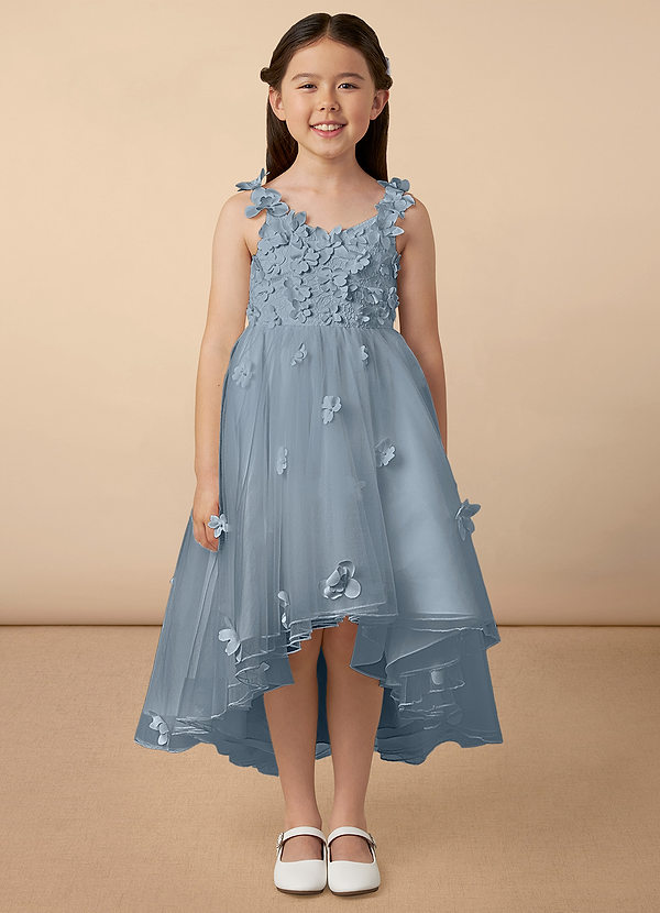 Azazie Ceres Flower Girl Dresses Dusty Blue Ball-Gown Lace Tulle Dress image1