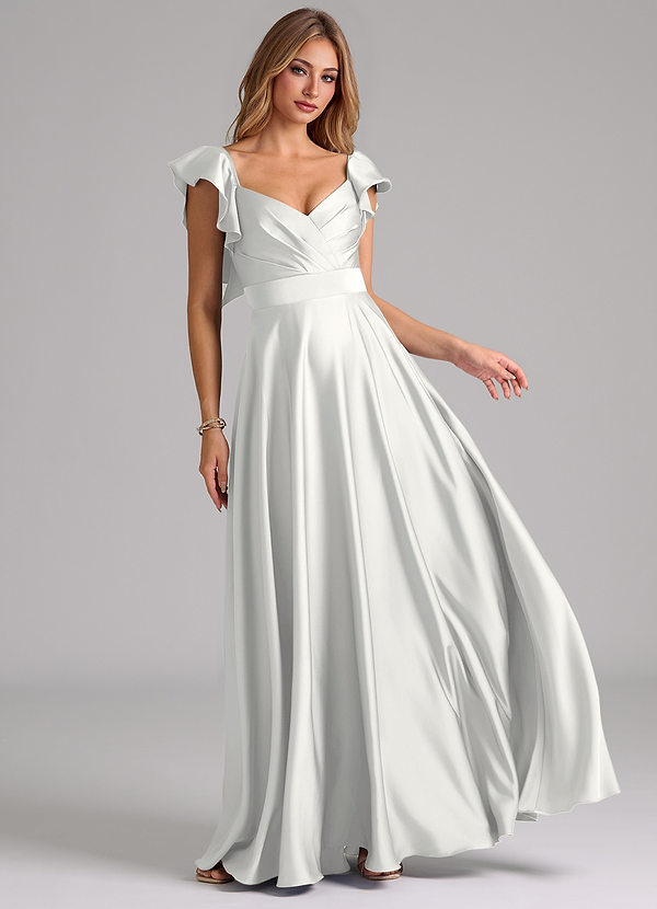 Azazie Leilani Bridesmaid Dresses White A-Line Ruched Stretch Satin Dress image1