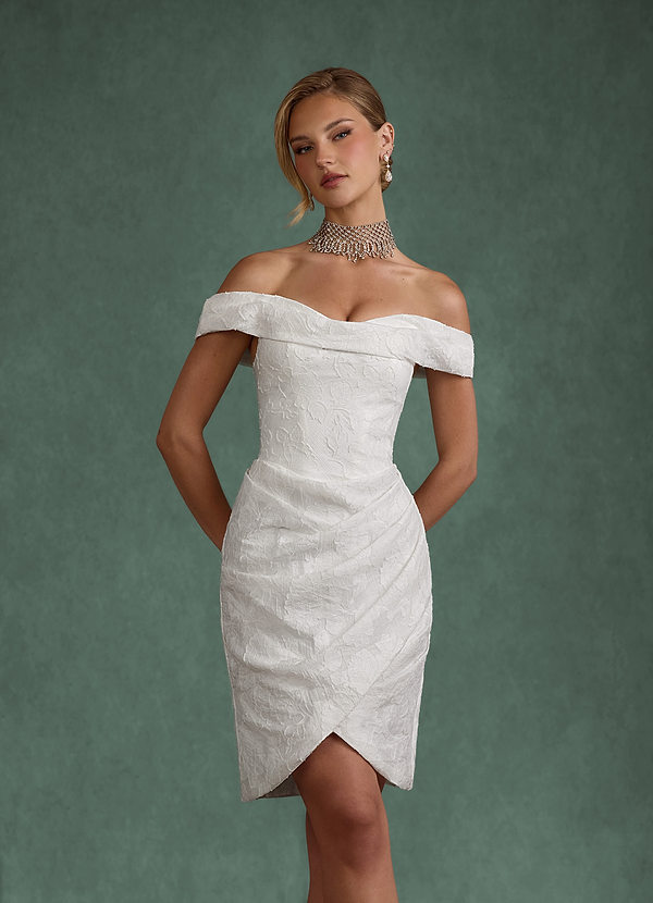 Azazie Eliana Brudklänningar Klänning av Tubklänning i Floral Burnout Off the shoulder Diamantvit image1
