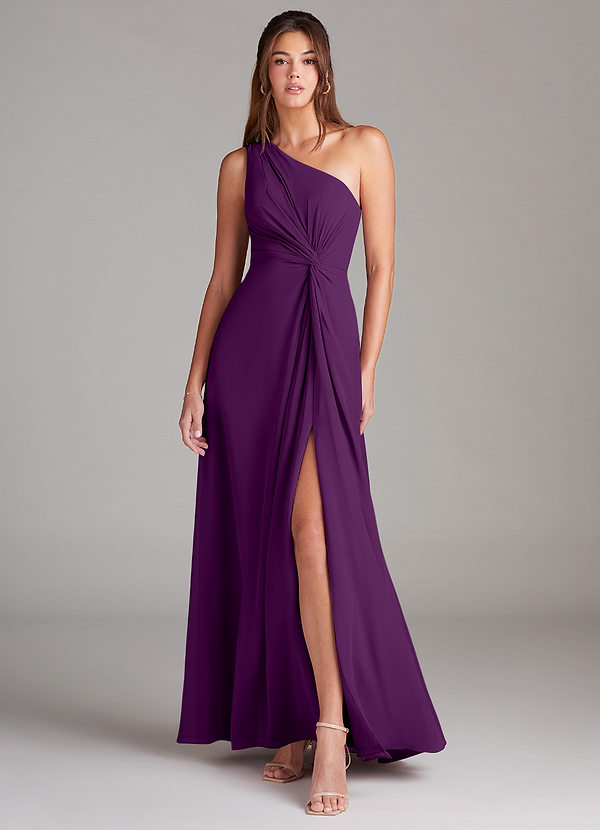 Azazie Brooke Bruidsmeisjes Jurken Jurk van Chiffon met A-Lijn One-Shoulder Druif image1