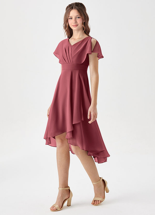 Azazie Graciela Junior Merlot A-Line Pleated Chiffon Dress image1