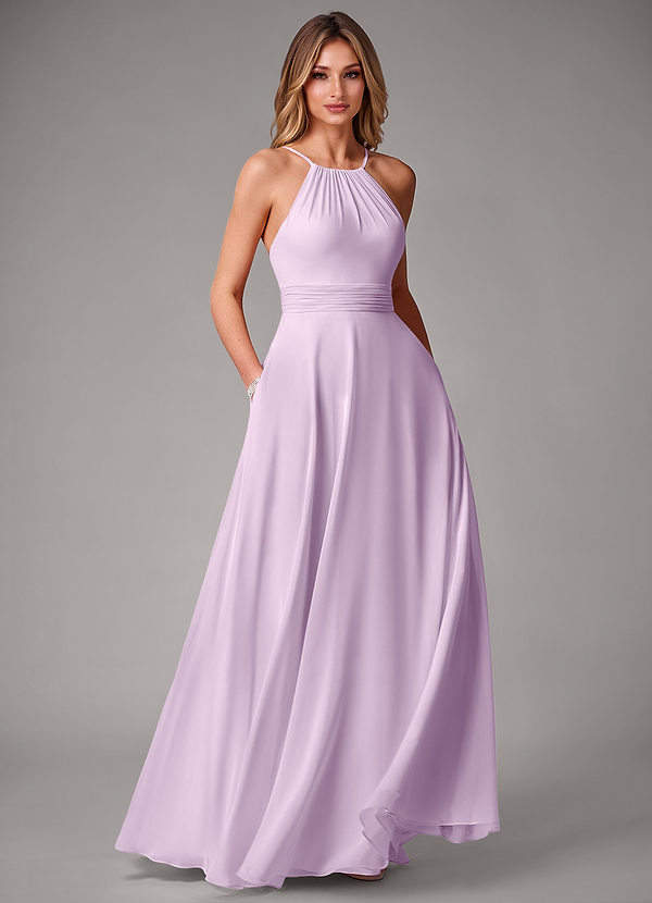 Azazie Amalia Bridesmaid Dresses Frosted Lilac A-Line Pleated Chiffon Dress image1