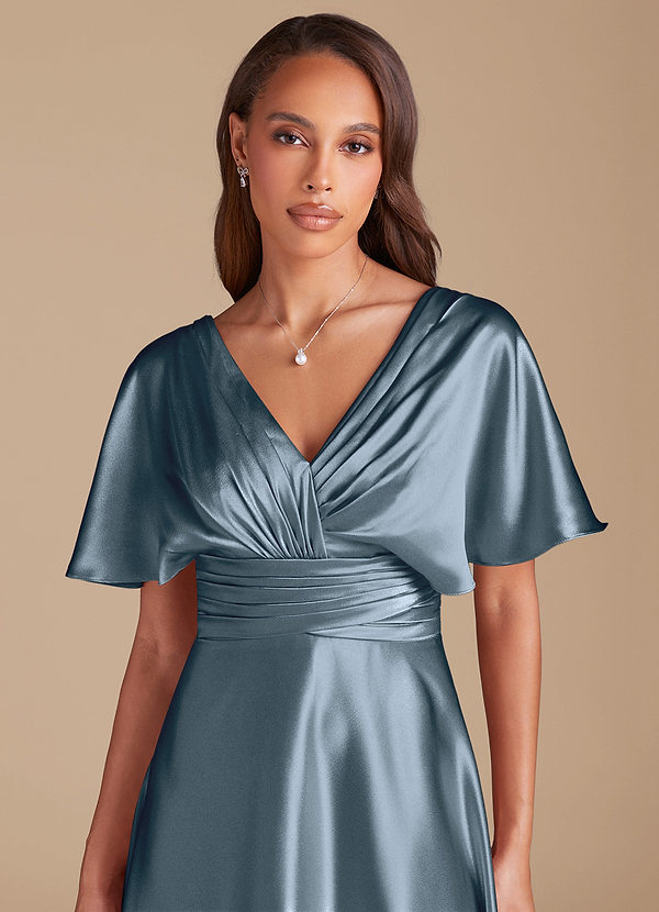 Azazie Pamela Bridesmaid Dresses Twilight A-Line Pleated Metallic Satin Dress image1