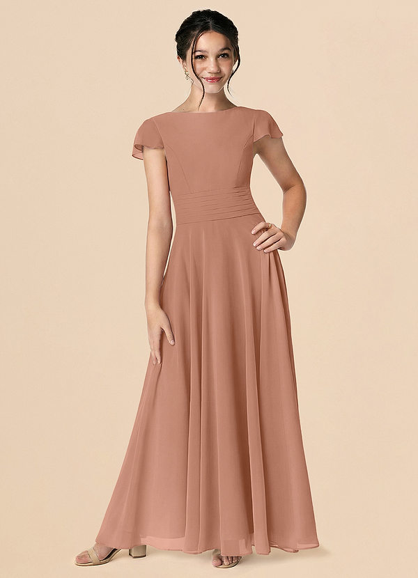 Azazie Payton Bronzer A-Line Bow Chiffon Dress image1