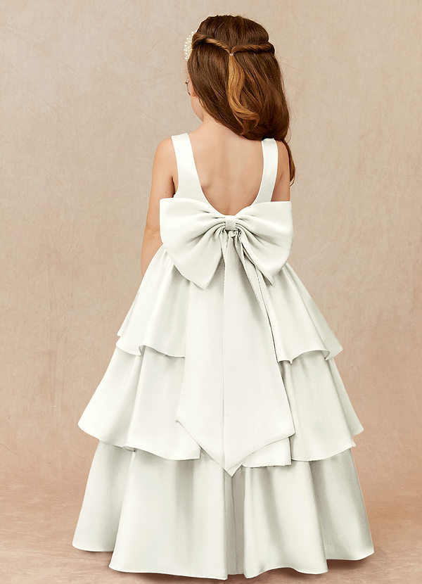 Azazie Margie Flower Girl Dresses Ivory A-Line Bow Stretch Satin Dress image1
