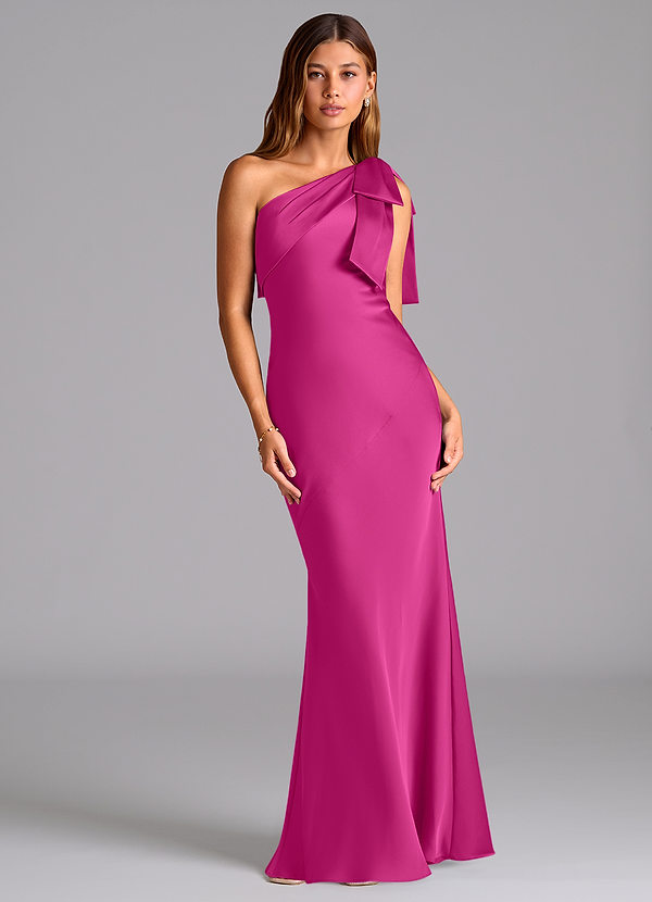 Azazie Yuanna Bridesmaid Dresses Fuchsia Mermaid One Shoulder Stretch Satin Dress image1