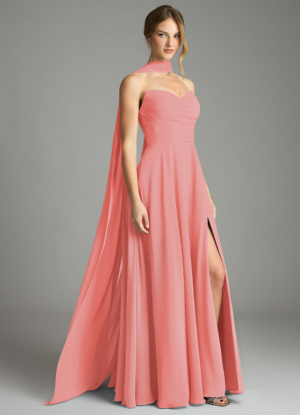 Azazie Ayla Abiti da Damigella Abito A-Line in Chiffon Scollo a Cuore Corallo image1