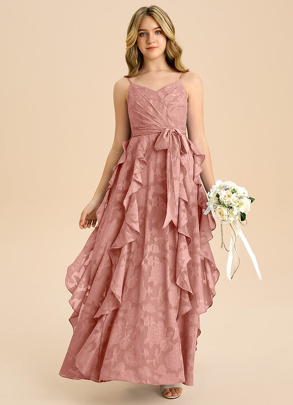 Azazie Peyton Junior Vestido de Rosetón de Devorado Floral de Corte en A con Plisado image1