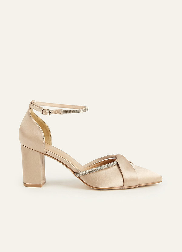 front Rhinestone Strap Pointed Toe Block Heels