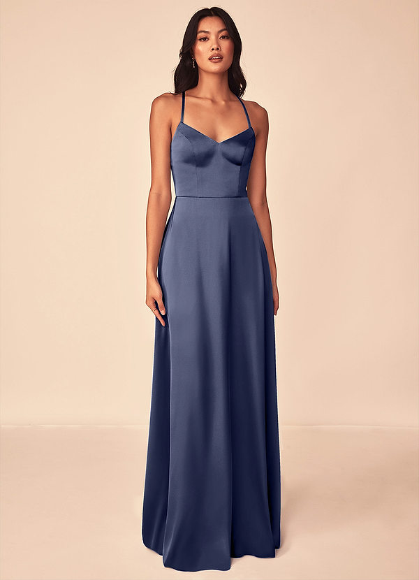 Azazie Mei Bridesmaid Dresses Stormy A-Line V-Neck Stretch Satin Dress image1