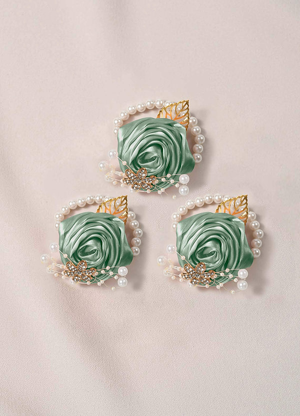 front 3PC Matching Color Bridesmaids Wrist Corsage with Pearl Bracelet