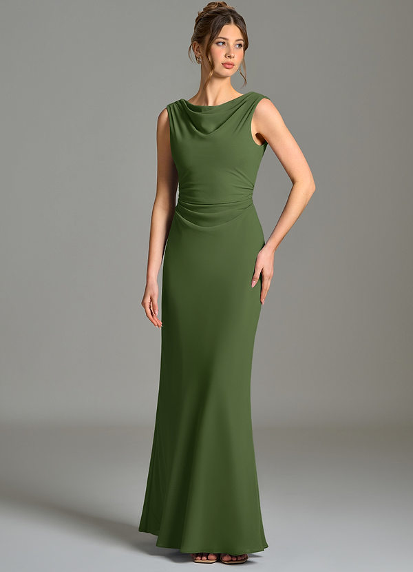 Azazie Kieryn Bridesmaid Dresses Olive Mermaid Pleated Chiffon Dress image1