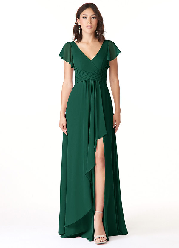 Azazie Omari Bridesmaid Dresses Emerald A-Line Chiffon Dress image1