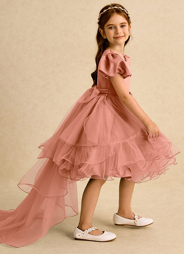 Azazie Cocoa Vestidos de Niña de Flores Vestido de Mai Tai de Tul de Princesa con Plisado image1