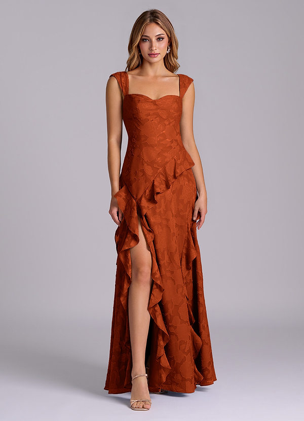 Azazie Sloane Bridesmaid Dresses Paprika A-Line Sweetheart Neckline Floral Burnout Dress image1