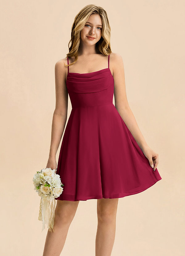 Azazie Bear Junior Burgundy A-Line Pleated Chiffon Dress image1