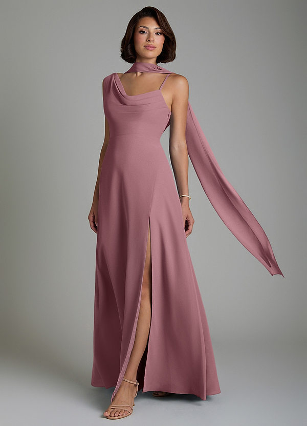 Azazie True Vestidos de dama de honor Vestido Amatista de Gasa de Línea A con Plisado image1