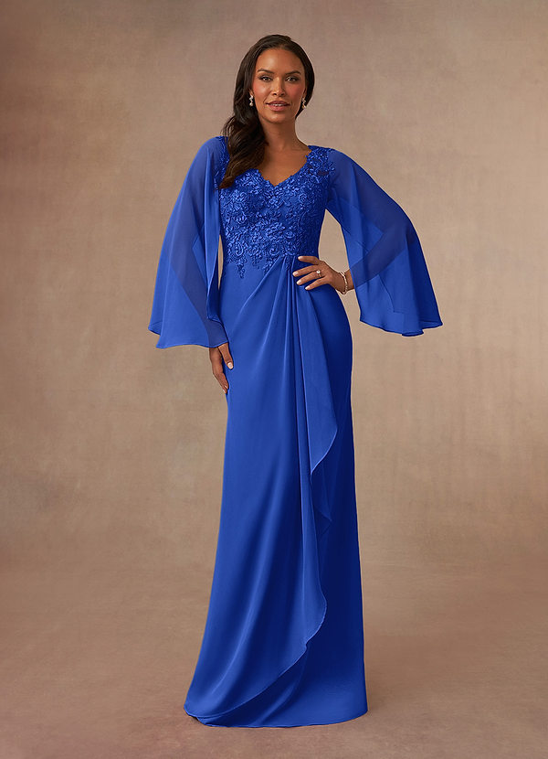 Azazie Perry Brautmutterkleider Meerjungfrau-Linie V-Hals Spitze Chiffon Kleid Königsblau image1