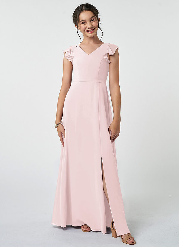 Azazie Claudine Junior Blushing Pink A-Line Pleated Chiffon Dress image1