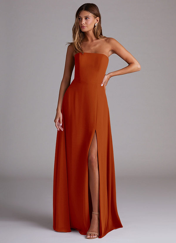 Azazie Wren Bridesmaid Dresses Paprika A-Line Side Slit Chiffon Convertible Dress image1