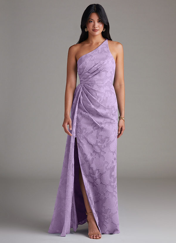 Azazie Mika Bruidsmeisjes Jurken Jurk van Bloemen Burn-out met Kolom One-Shoulder Lila image1