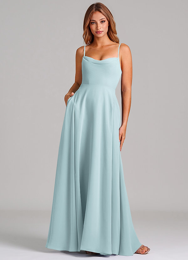 Azazie Elle Bridesmaid Dresses Mist A-Line Pleated Chiffon Dress image1
