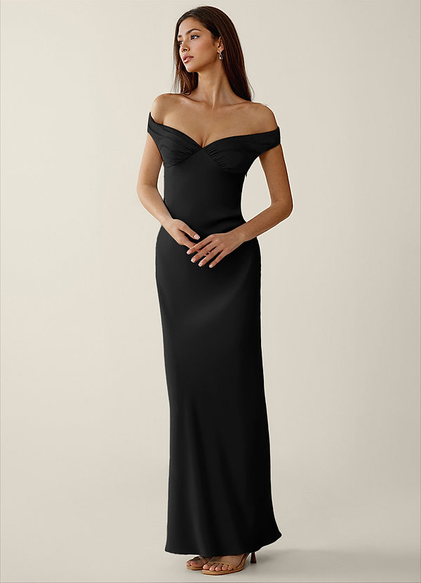 Gwendonme Black Satin Crystal Linen Prom Dress image1