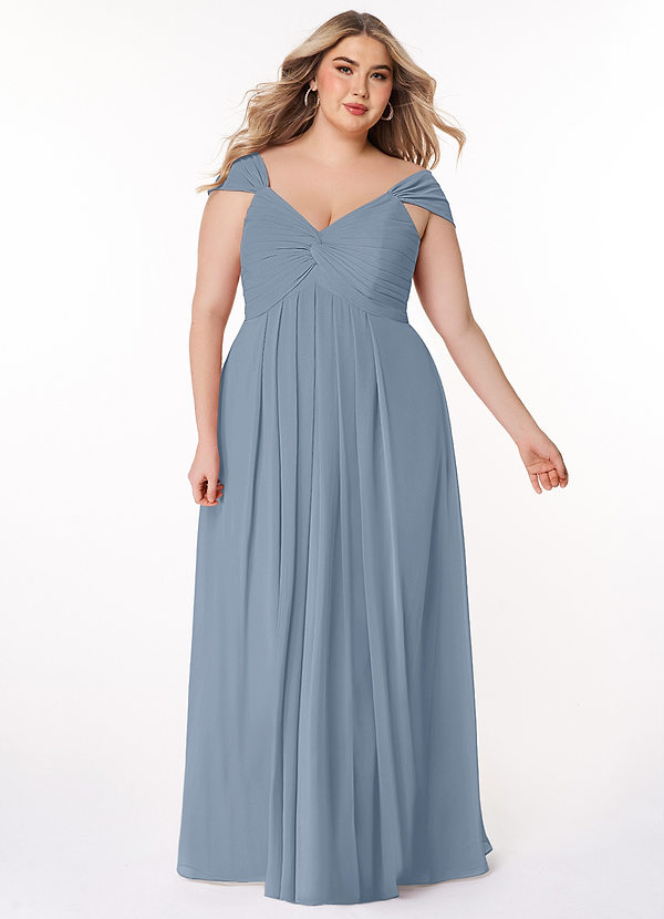 Azazie Kaitlynn Bridesmaid Dresses Dusty Blue Empire Ruched Chiffon Convertible Dress image1