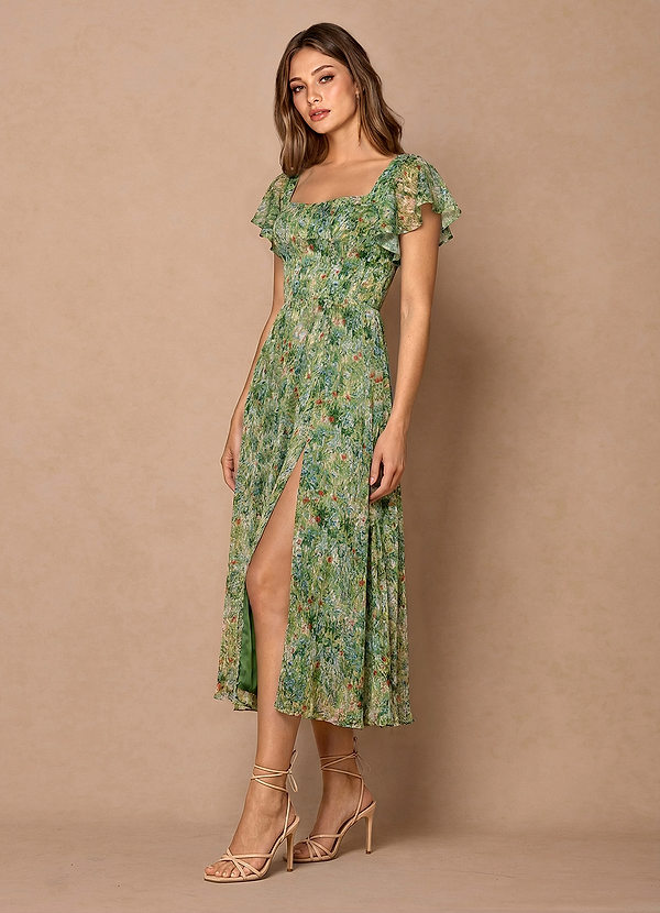 Talia Green Floral Midi Dress image1