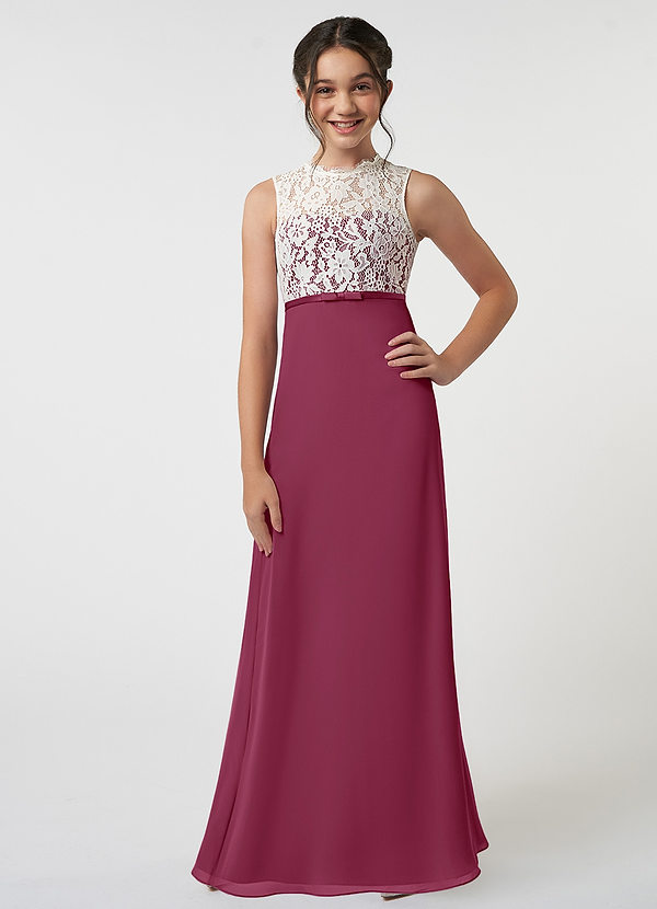 Azazie Rana Junior Robe Trapèze en Mousseline de soie Dentelle Mûre image1
