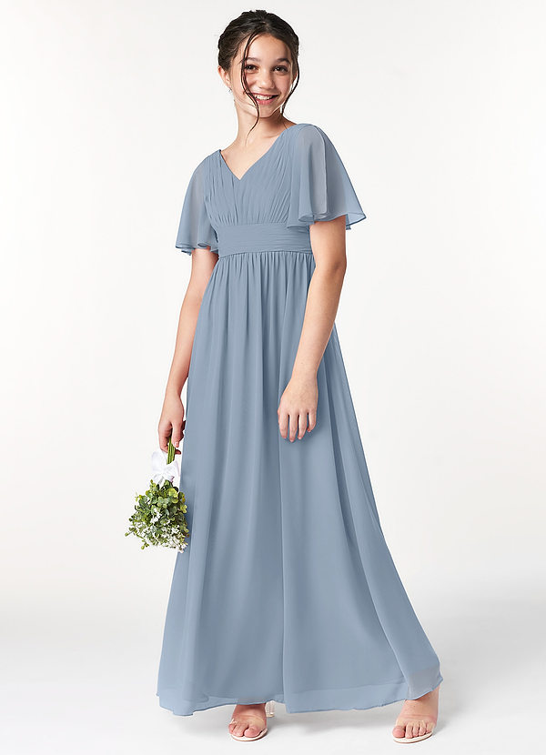 Azazie Temeka Junior Dusty Blue A-Line Pleated Chiffon Dress image1