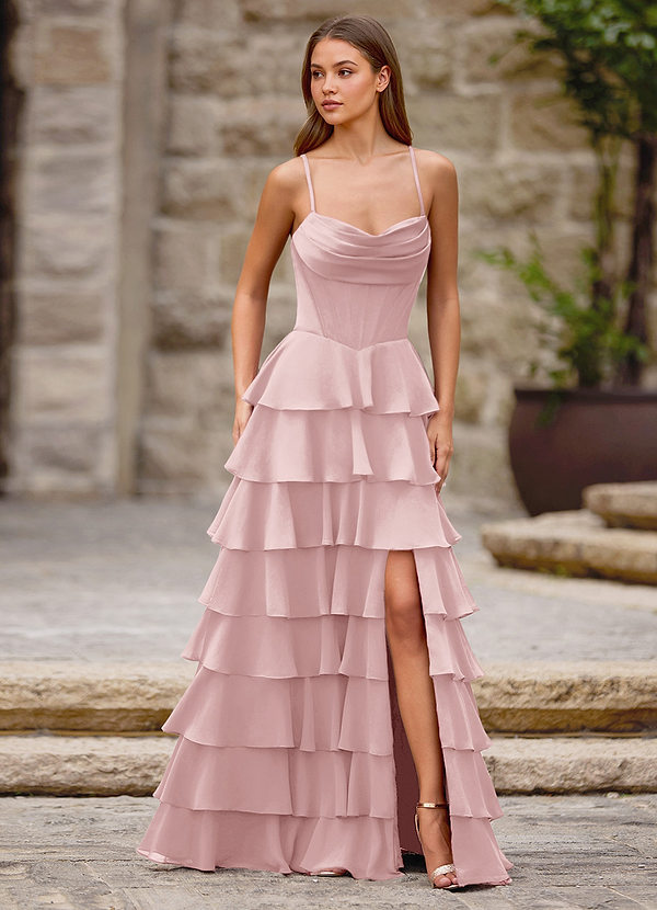 Rhythm Rosa Empolvado Vestido de fiesta de corte A con volantes image1